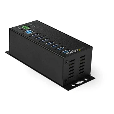 Abbildung von StarTech.com USB 3.0 Hub (7 Port, Din Rail, Industrielle Anwendung, externes Netzteil, Überspannungsschutz, ESD, 350 W, 15 kV)