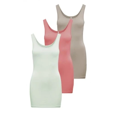 Abbildung von ONLY Damen Onllive Love Long Tank Top 3er Pack für Frauen, Lightest Sky/Chateau Grey/Brandied Apricot, XXXL