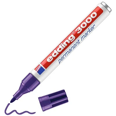 Abbildung von edding 3000 Permanentmarker violett (lila) 10 Stifte Rund Spitze 1,5 3 mm schnell trocknender Permanent Marker wasserfest, wischfest für Karton, Kunststoff, Holz, Metall Universalmarker