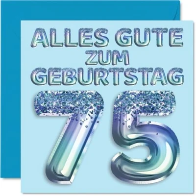 Abbildung von Stuff4 75. Geburtstagskarte für Männer Blau Glitzerballons Alles Gute zum Geburtstagskarten 75 Jährige Mann Papa Opa, 145mm Fünfundsiebzig Fünfundsiebzigster Geburtstag Grußkarten
