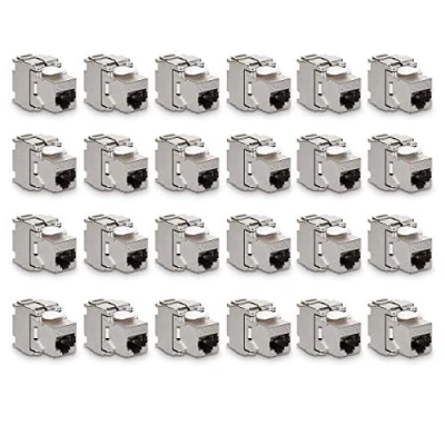Abbildung von kwmobile 24x Keystone Modul für CAT 6A Kabel 10 Gbit/s geschirmt Metall Gehäuse Schnappverschluss werkzeugfreier Anschluss an Modular Patchpanel