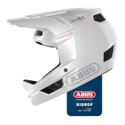 Abbildung von ABUS Downhill Helm HiDrop ASTM zertifizierter Fullface mit ABS Außenschale für MTB: Downhill, Enduro und Bikepark Erwachsene Jugendliche Weiß, Größe XL