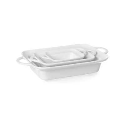 Abbildung von HENDI Auflaufform eckig 12 x 19 5 cm Porzellan weiß klein stapelbar, Ofenform