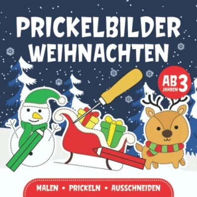 Abbildung von Prickelbilder Weihnachten: Basteln, Malen, Prickeln und Ausschneiden Prickelblock für Jungen Mädchen Weihnachtsbasteln Kinder ab 3 Jahren Winter Bastelbuch (Bastelbuch Kinder)