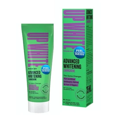 Abbildung von UP WHITE by PERLWEISS Advanced Whitening Zahncreme, mit Original US Baking Soda, reduziert Vergilbungen, sanft reinigend, 75ml