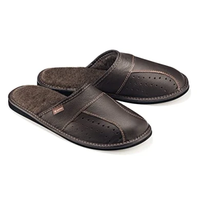 Abbildung von ESTRO Hausschuhe Herren Winter Warm Leder Herrenhausschuhe Hausschuh Männer Pantoffeln MZ01 (Braun, 42 EU)