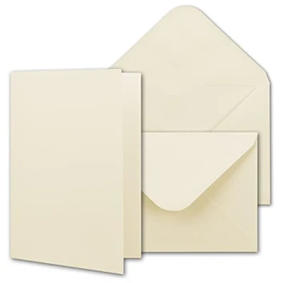Abbildung von 50x Faltkartenset inkl. Briefumschläge DIN A6 / C6 in Naturweiß mit Geschenkschachtel Blanko Einladungskarten 10,5 x 14,8 cm zum Selbstgestalten
