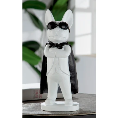 Abbildung von Casablanca Deko Figur Skulptur Hund mit Brille Umhang Tierfigur Dekoration Wohzimmer Farbe: Weiß Höhe 34 cm