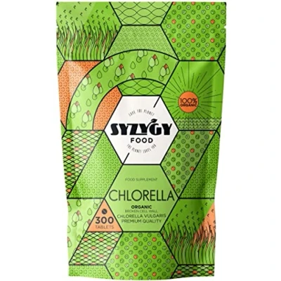 Abbildung von SYZYGY FOOD Zertifiziertes Chlorella aus BIO Anbau 300 Tabletten mit je 500mg 99% Gebrochene Zellwand DETOX Vegan Pflanzliches Eiweiß Sättigend B12 Vitamine Mineralien