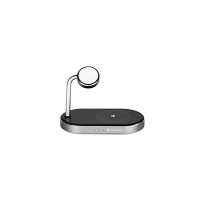 Abbildung von Verbatim 3 in 1 Qi MFi Wireless Fast Charger WCS 02, für iPhone, Apple Watch &amp; fähige Geräte, Handy Ständer mit induktiver Ladestation, kabelloses Ladegerät Apple, Samsung und mehr