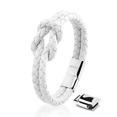 Abbildung von SERASAR Armband Damen Weiß 16cm Leder Frauen Echt Geschenk Schachtel Knoten Schmuck Armbänder Armkette Freundin Schwester Mädchen Partner Geschenke Pärchen Paar Mama