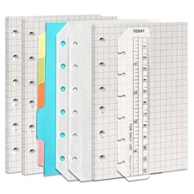 Abbildung von DY.2ten A7 Notizbuch Nachfüllset Mit 6 Löchern, 135 Blatt (270 Seiten) Grafikpapier + 2 Reißverschlusstaschen 5 Trennblätter Lineal, Für Filofax Nachfüllblätter