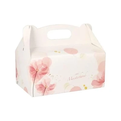 Abbildung von Papstar Gebäckkartons / Cupcake Box mit Tragegriff (20 Stück), eckig, rosé hübschem Neutraldruck, 20 x 13 9 cm, aus 350 gr/m² starker Pappe, #18851