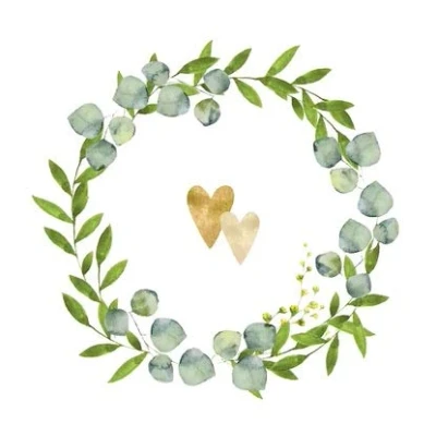 Abbildung von Hochzeitsservietten zwei Herzen weiß grün gold, 33 x cm, 20 Stück, FSC, 3 lagig, wiederverschließbare Box