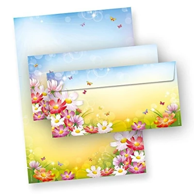 Abbildung von Florentina Briefpapier mit Umschlag Set Blumen 25 Sets Schönes Motivpapier für Erwachsene, Frauen, Mädchen
