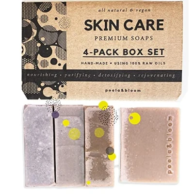 Abbildung von Festes Duschgel Männer + Totes Meer Badesalz Naturseife 4er Pack Bad und Körperseifen mit Schlamm &amp; Grüner Tonerde Seifenstangen Salz Seifen