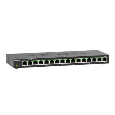 Abbildung von NETGEAR 16 Port Gigabit Ethernet Unmanaged Switch (GS316): Desktop oder Wandbefestigung, leiser Betrieb