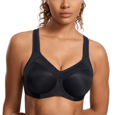 Abbildung von SYROKAN Damen Sport BH Starker Halt Bügel Push Up Ringerrücken Gepolstert Fitness Schwarz 2 80C