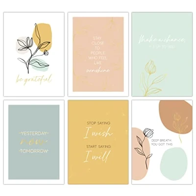 Abbildung von Papierdrachen Postkarten Springflower 12 hochwertige Karten für Erwachsene mit Goldfolierung zum Verschicken und Verschenken Mutmacher Affirmation modernes Design Set 10