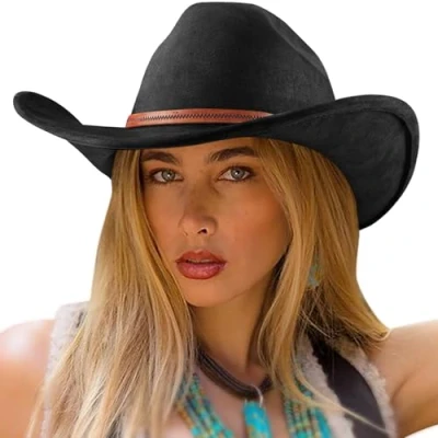 Abbildung von DRESHOW Cowboyhut für Damen &amp; Herren Western Cowgirlhut mit Breite Krempe und Schnallengürtel Unisex Aufrollbare Hut