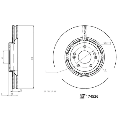 Abbildung von FEBI BILSTEIN 174536 Bremsscheibe Vorderachse 340 30 5 114 innenbelüftet beschichtet HYUNDAI: SANTA Fé IV, FE 3, KIA: SORENTO 3