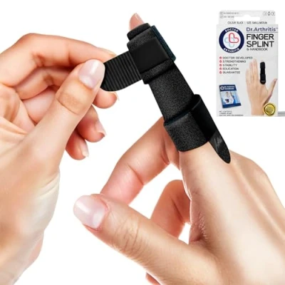 Abbildung von Dr. Arthritis Von Ärzten Entworfen Fingerbandage, Fingerschiene Kleiner Finger/Mittelfinger/Zeigefinger Fingerschutz bei Verletzung mit Klammern &amp; Schienen [Schwarz, S/M, Einheitsgröße]