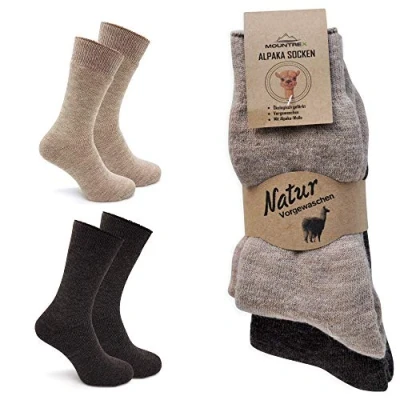 Abbildung von MOUNTREX Alpaka Socken, Wollsocken für Damen, Herren Wintersocken, Warme Haussocken, Thermosocken Kuschelsocken 2 Paar, Beige/Braun (Dick Thermo), 35 38