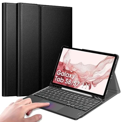 Abbildung von Fintie Tastatur Hülle für Samsung Galaxy Tab S8 11 Zoll 2022 /S7 2020, Deutscher mit Touchpad Magnetisch Abnehmbarer Keyboard Cover, Schwarz