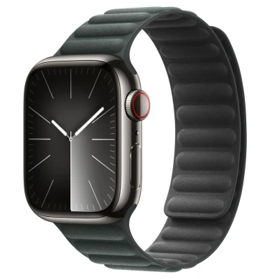 Abbildung von Apple Watch Armband Original Echtes Leder Grün Geeignet für Series 1 9 / SE