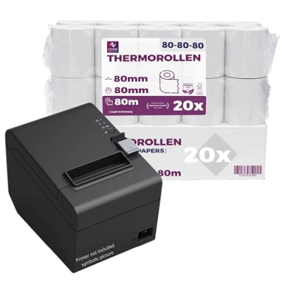 Abbildung von Thermorollen Bonrollen Kassenrollen 80mm x 80m 12mm (80x80x12) für alle gängigen Thermopapier Kassen Bondrucker BPA Frei