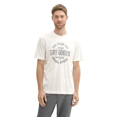 Abbildung von TOM TAILOR Herren 1036365 T Shirt mit Foto Print, 10332 Off White, M