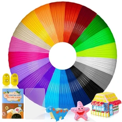 Abbildung von AFXXE 3D Stift Filament PCL, 20 Farben, je 10m Pen 1.75mm mit Vorlagen Buch Set für Kinder &amp; Erwachsene, Filapen Nachfüllung Schablonen ODRVM, Tecboss, Lovebay, Zubehör