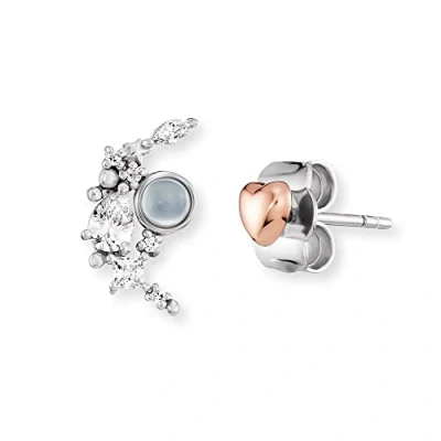 Abbildung von Engelsrufer Damen Ohrstecker Herz und Mondstein aus Sterling Silber Bicolor besetzt mit 7 Zirkonia Steinen Steckverschluss nickelfrei 7,5mm