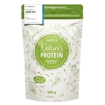 Abbildung von Nutri + Natures Protein Pulver Kokos 500g natürliches Proteinpulver ohne Süßungsmittel pflanzliches Eiweißpulver Kokosnuss Coconut Flavour
