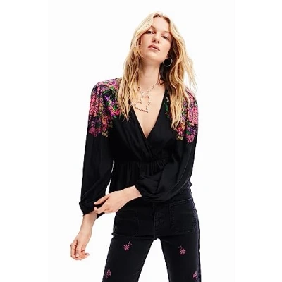 Abbildung von Desigual Digital Floral WRAP Bluse, Damen, Größe: Large, Black