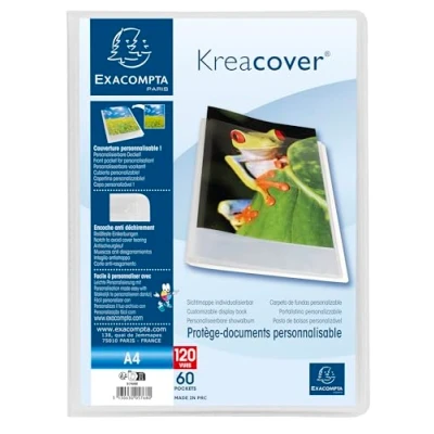 Abbildung von Exacompta 5768E Kreacover Chromaline Dokumentenmappe, 60 Hüllen aus glattem Kristall, 120 Seiten, für A4, Maße: 24 x 32 cm, Einband halbstarrem Polypro, farblos