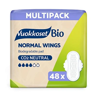 Abbildung von Vuokkoset Normal Wings Bio Binden mit Flügel normal, biologisch abbaubar, Baumwolle 4x12 Stück Multipack