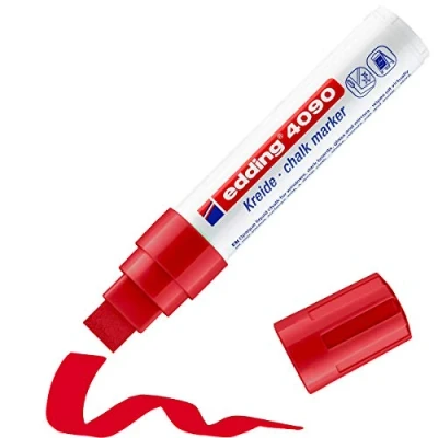 Abbildung von edding 4090 Kreidemarker rot 1 Kreidestift Keilspitze 4 15 mm breiter für Tafel abwischbar zum Beschriften von Fenster, Glas, Spiegel Tafelstift mit deckenden Farben