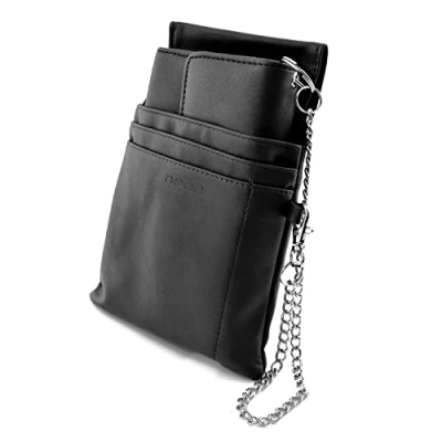 Abbildung von nean Kellner Geldbörse, Kellnerbörse, Geldbeutel, Damen Herren Portemonnaie mit Holster, Steck Tasche und Kette großem Münzfach (Schwarz)