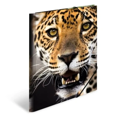 Abbildung von HERMA 7137 Sammelmappe DIN A4 Tiere Leopard, 3er Set, stabiler Kunststoff, Ordnungsmappe mit bedruckten Innenklappen und Gummizug, Dokumentenmappe für Kinder, Jungen Mädchen