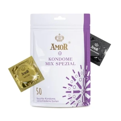 Abbildung von AMOR Premium Kondome Mix Special, Extra Vielfalt, Probierpaket, Ø 53/54 mm, 50 Stück