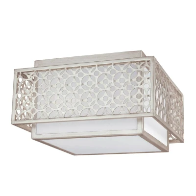 Abbildung von Feiss FE Kenney F Deckenleuchte 2xE27 Stahl Sunrise Silber, Leinen weiss H:20,9cm Ø:36,8cm dimmbar