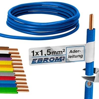 Abbildung von EBROM Aderleitung Einzelader starr PVC Leitung Verdrahtungsleitung H07V U 1,5 mm² mm2 Farbe: dunkelblau viele Längen wählbar, von 10 Meter bis 100 m Ihre ausgewählte Länge: