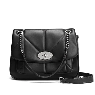 Abbildung von David Jones Damen Umhängetasche Gesteppte Frau Elegante Handtasche PU Leder Kleine Tasche Crossbody Bag Schultertasche Kette Abdentasche Clutch Pochette Mode Handy Party Schwarz