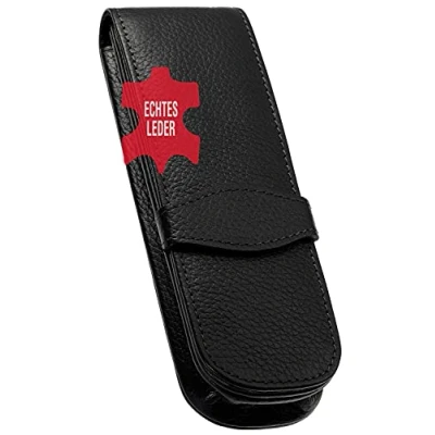 Abbildung von ONLINE Lederetui Classic Für 3 Schreibgeräte I Schwarzes Stifteetui mit Stecklasche &amp; Fächern Echtleder Kugelschreiber Etui, Füller Schreib Etui 14,5 x 5 2,5 cm alle Marken