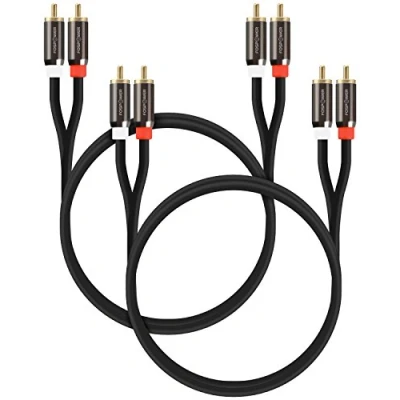 Abbildung von FosPower RCA Kabel (2 Stück / 0,9m) Stereo Cinch Audio Klinkenkabel (2X Stecker auf/zu 2X Stecker) [Vergoldet] für Heimkino, HDTV, Hi Fi Anlagen, BluRay Player, Spielkonsole