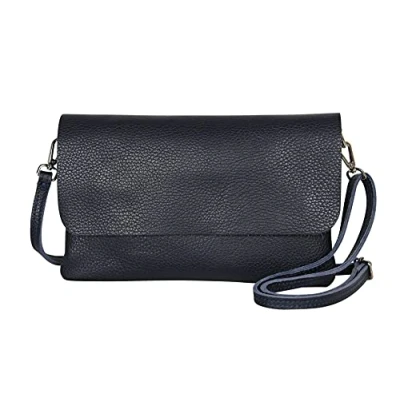 Abbildung von AmbraModa GLX11 Damen Umhängetasche, Clutch, Handytasche aus echtem Leder mit abnehmbarem und verstellbarem Schultergurt, geeignet für Handys Tablets bis zu 7 Zoll (Dunkelblau)