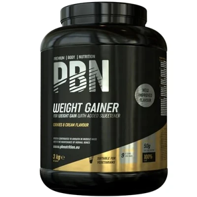 Abbildung von Premium Body Nutrition Weight Gainer Cookies und Cream, 3 kg Behälter, Neuer verbesserter Geschmack