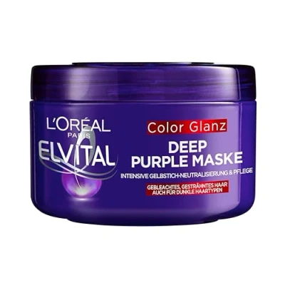 Abbildung von L&#039;Oréal Paris Elvital Haarmaske für blondes, gesträhntes, graues Haar, Neutralisiert Gelbtöne, Color Glanz Purple Deep Mask gegen Gelbstich, 1 x 250 ml