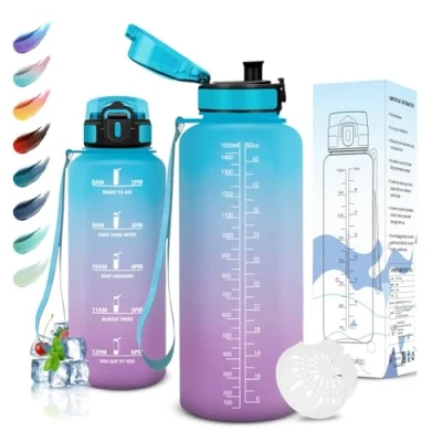 Abbildung von Motswedi Trinkflasche Sport, 1500ml BPA Frei, Trinkflasche, Kohlensäure Geeignet, Sport Auslaufsicher, Wasserflasche für Yoga, Schule, Fahrrad, Kinder, Outdoors, Blau Lila
